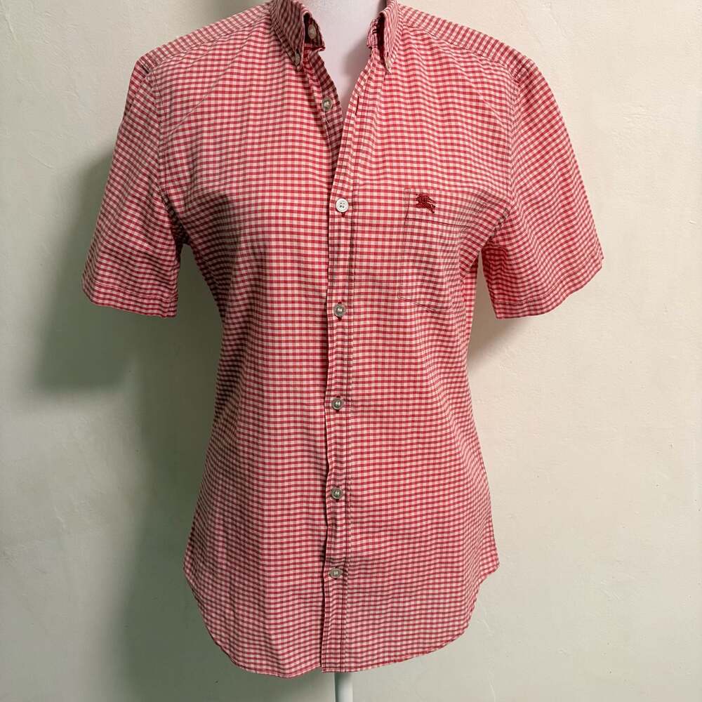 Burberry Red Gingham Short Sleeve Button Down Size Small Luxury Summer